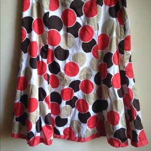 Womens Orange and Tan Polka Dot Skirt With Trim